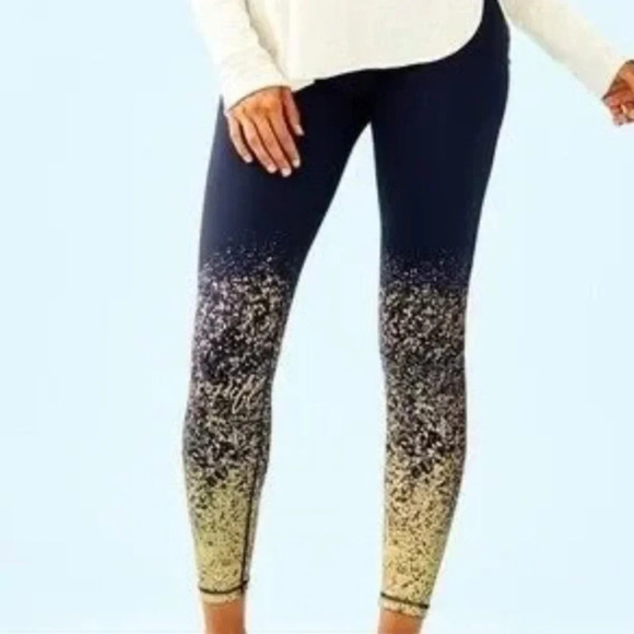 Lilly Pulitzer navy and gold luxletic leggings anything is possible size… - Picture 1 of 10